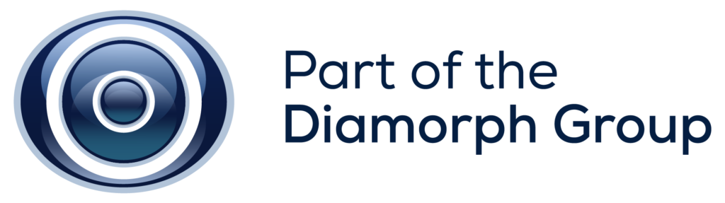 Circular blue logo next to text: Part of the Diamorph Group on a white background.