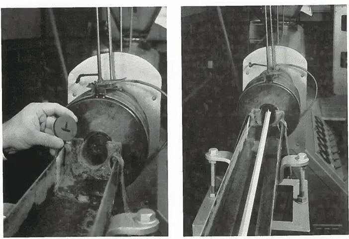Side-by-side images show a hand placing a disk in a metal testing apparatus and a close-up of the apparatus.