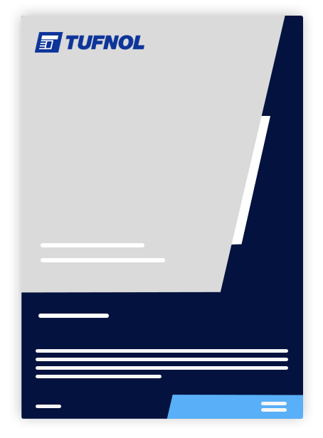 A blue and grey Tufnol-branded document featuring white lines symbolizing text, with the logo in the top left corner, referencing Cotton Fabric Laminates SRBF for added material context.