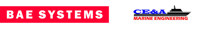 BAE Systems logo and CE&A Marine Engineering logo with ship graphic on a white background, highlighting the use of advanced resin materials.