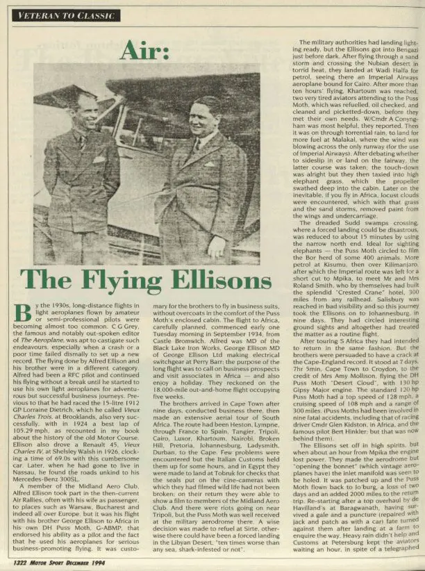 Two men in suits stand beside an early airplane, smiling, featured in a vintage magazine article.