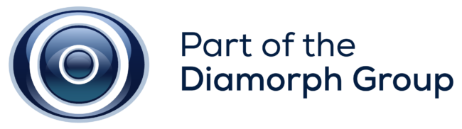 Part_of_Diamorph_Group_RGB Circular blue logo next to text: Part of the Diamorph Group on a white background.