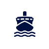 marine_icon Simple navy blue ship icon above three wavy lines representing water on a white background, evoking the durability of engineering plastics used in maritime design.