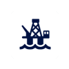 offshore_icon Navy blue icon of an offshore oil rig platform with water waves below it, highlighting the role of engineering plastics in marine and industrial applications.