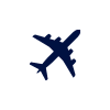 plane_icon Solid dark blue airplane icon on a white background, shown from a top-down perspective, representing innovation in engineering plastics.