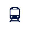 train_icon Simple blue train icon facing forward, with tracks visible underneath, on a white background, symbolizing the durability of engineering plastics in modern rail design.